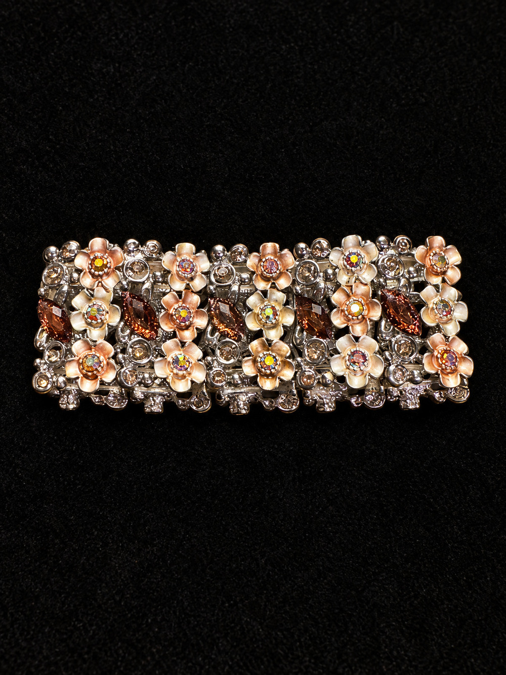 ⚜️ Floral Stretch Bracelet | AB Crystal & Topaz-Color | Silver-Tone & Rose 💗